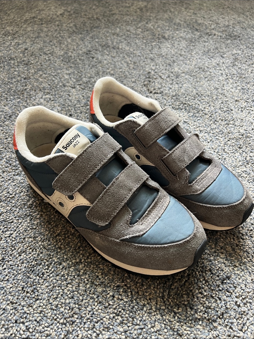 Saucony Jazz Kids Blue & Gray Velcro Strap Sneakers with White Accents